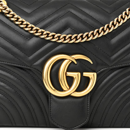 Gucci Calfskin Matelasse Medium GG Marmont Shoulder Bag Black 7 of 12