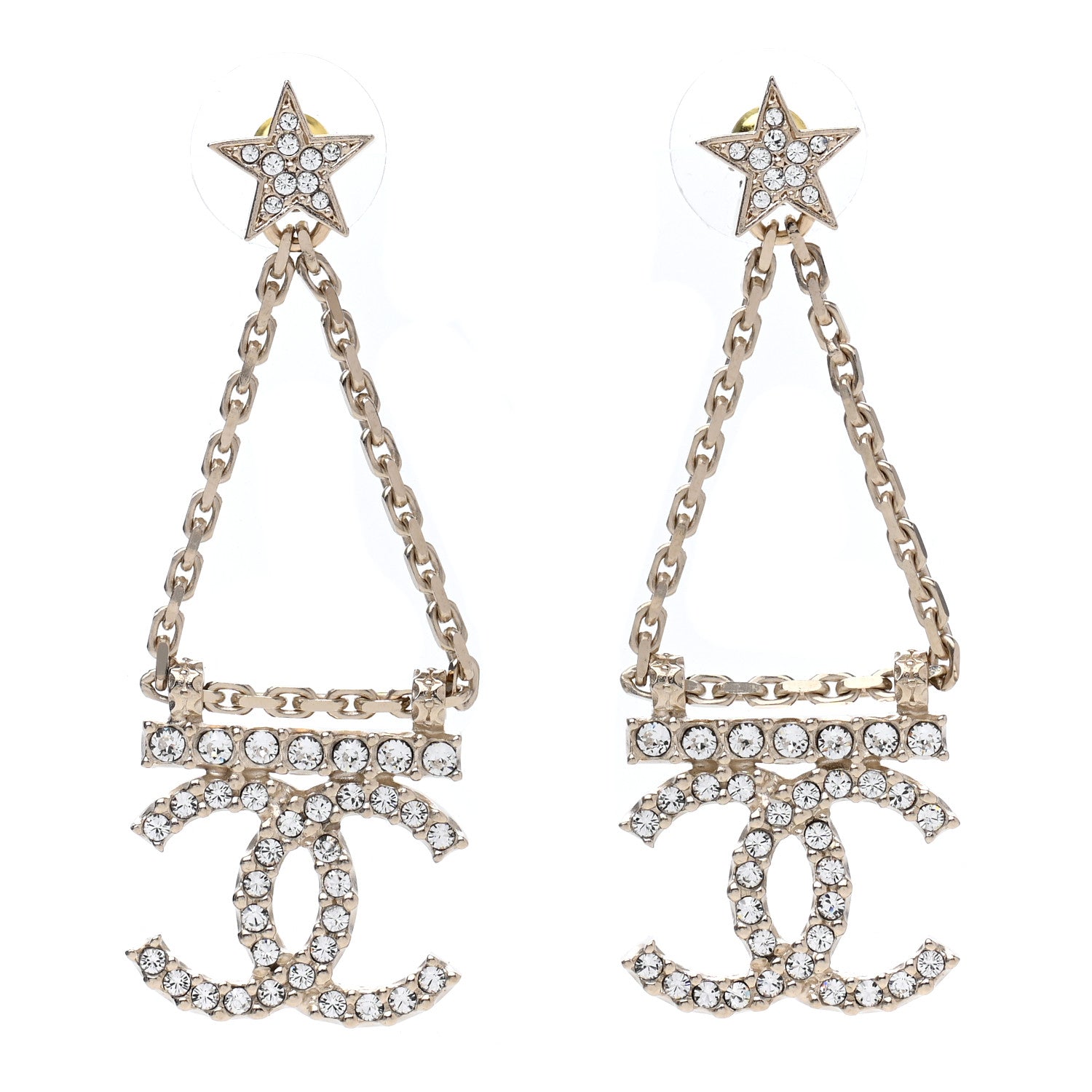 Chanel Crystal Star Drop CC Earrings Gold 1 of 5