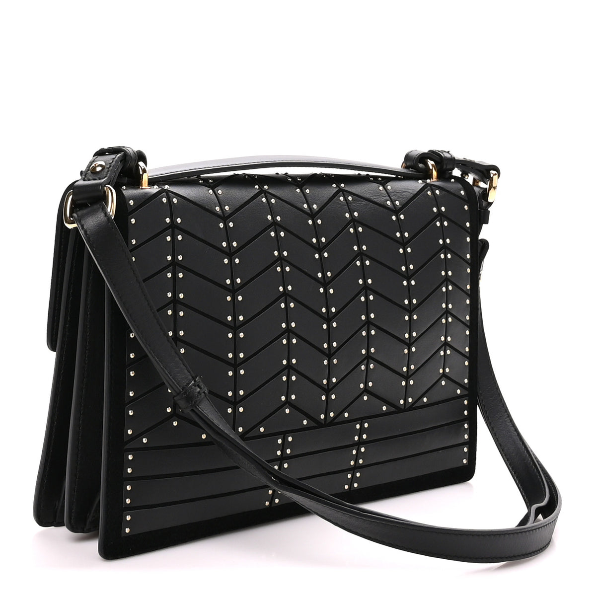 Salvatore Ferragamo Calfskin Suede Studded Aileen Shoulder Bag Black 3 of 9