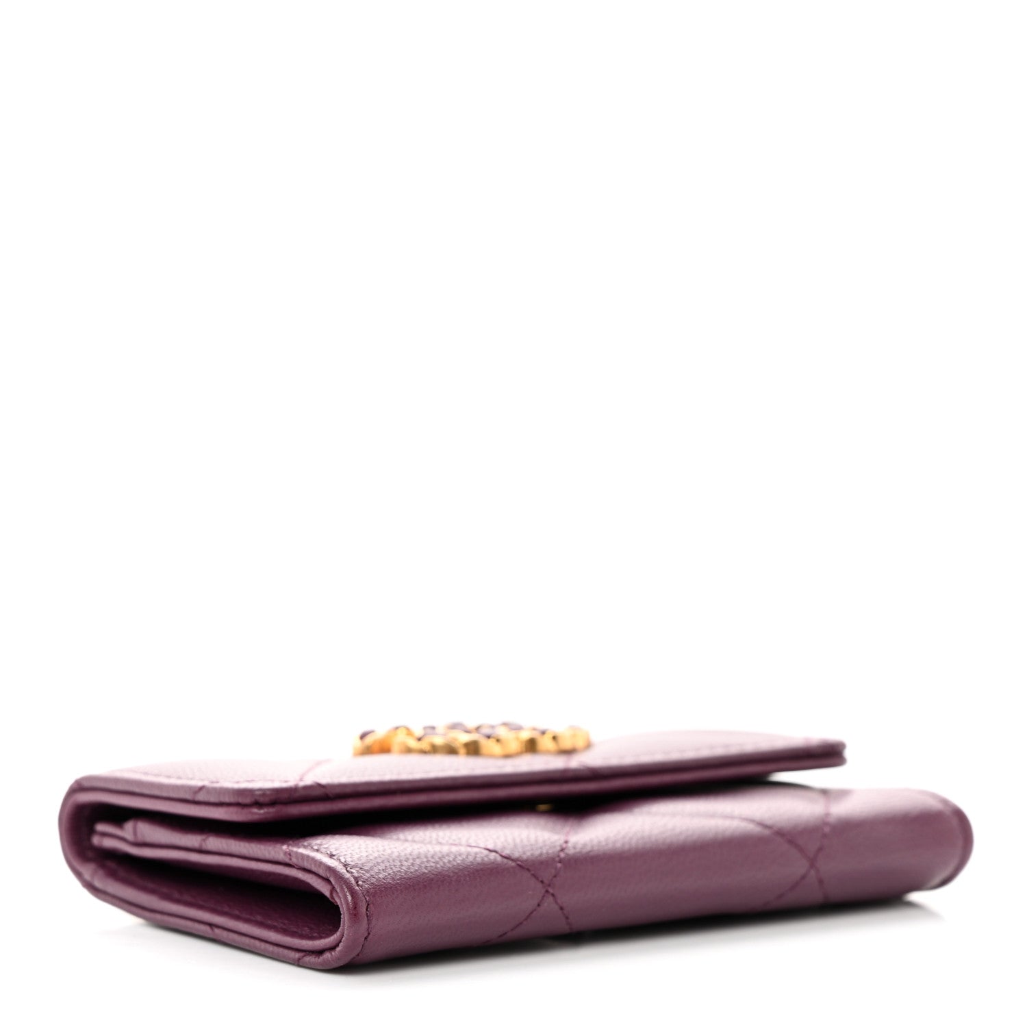 Chanel Shiny Goatskin Quilted Chanel 19 Flap Card Holder Purple 4 of 10
