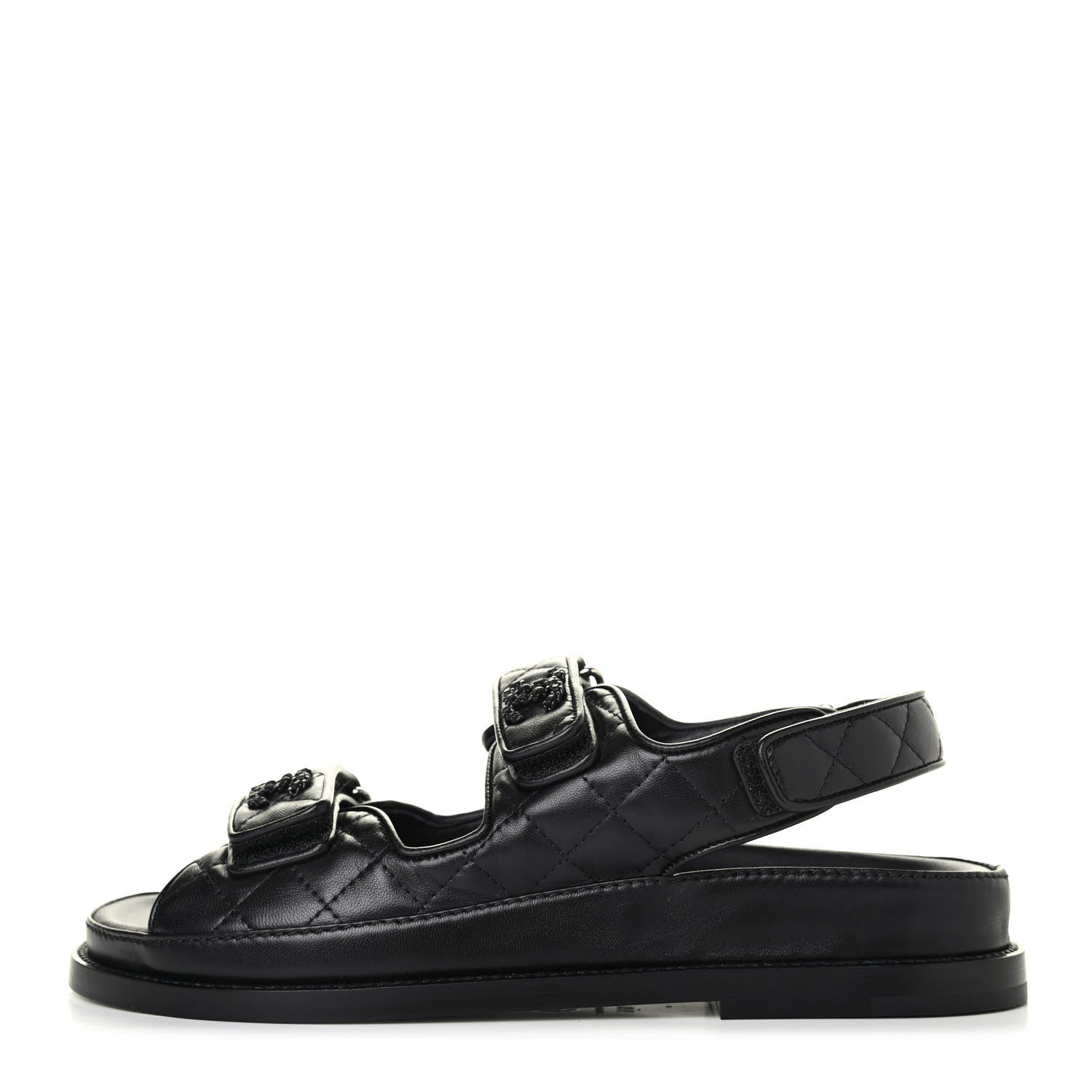 Chanel Lambskin Velcro Dad Sandals 36.5 Black 1 of 4