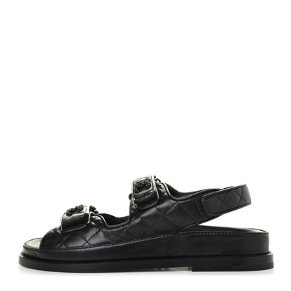 Chanel Lambskin Velcro Dad Sandals 36.5 Black 1 of 4