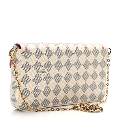 Louis Vuitton Damier Azur Studded Pochette Felicie Chain Wallet Fuchsia 4 of 9