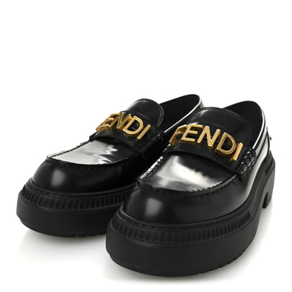 Fendi Vitello Abrasivato Fendigraphy 50mm Loafers 38 Black 3 of 10