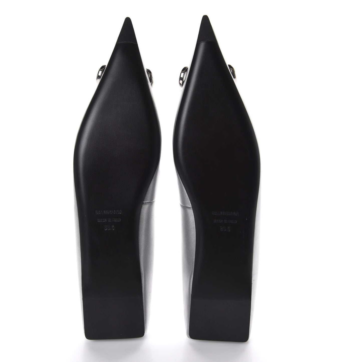 Metallic Calfskin BB Knife Pointy Toe Ballerina Flats 39.5 Silver Hardware