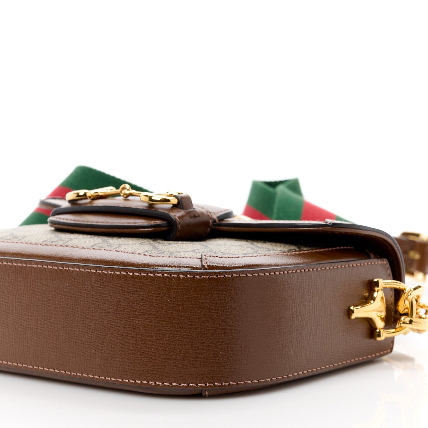 Gucci GG Supreme Monogram Web Mini Horsebit 1955 Shoulder Bag Beige Brown Sugar 12 of 13