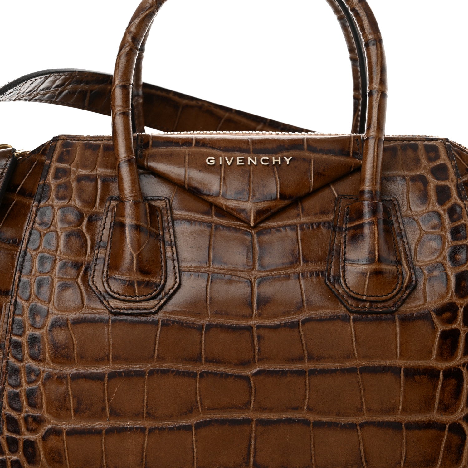 Givenchy Calfskin Crocodile Embossed Small Antigona Brown 8 of 12
