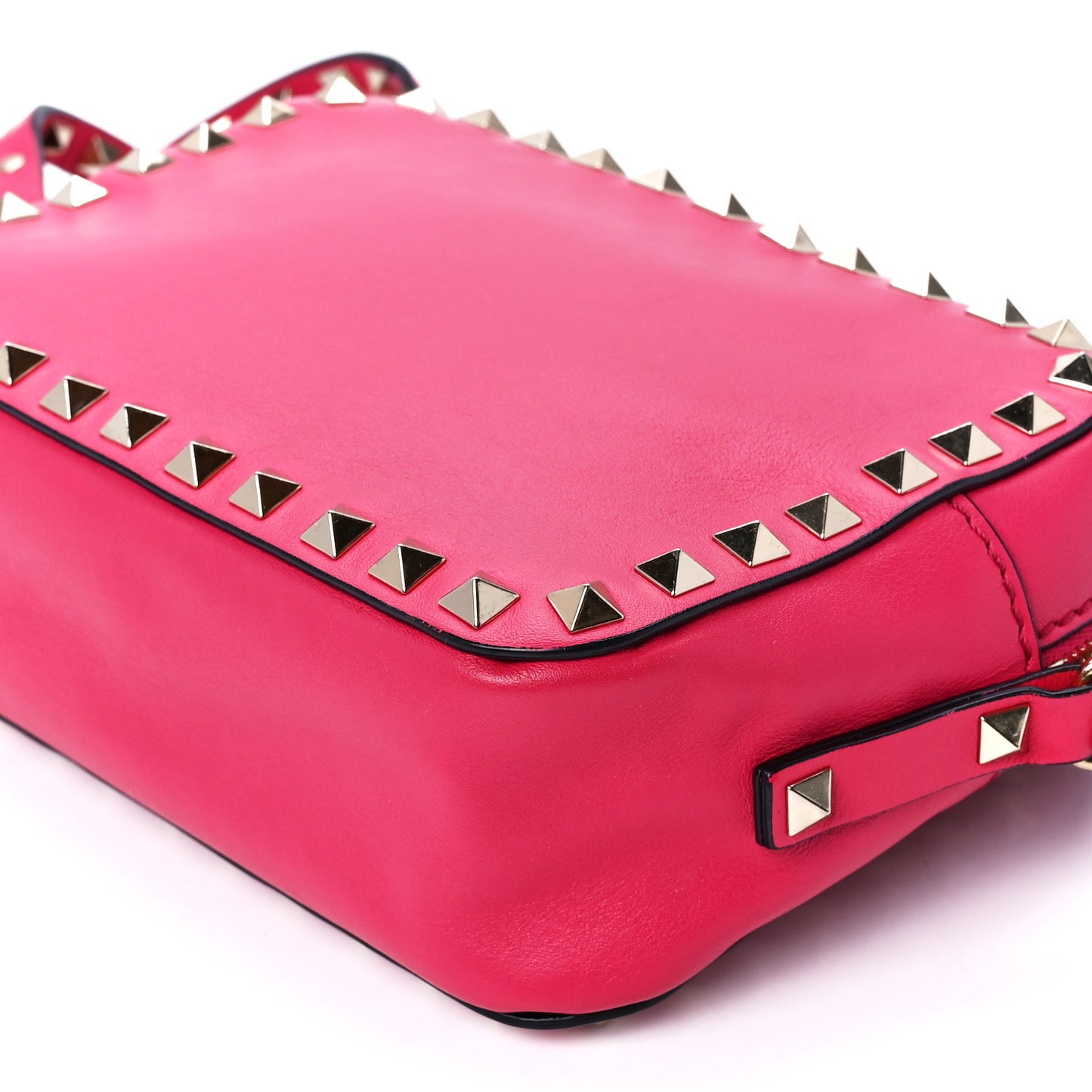 Calfskin Rockstud Camera Crossbody Bag Deep Fuxia