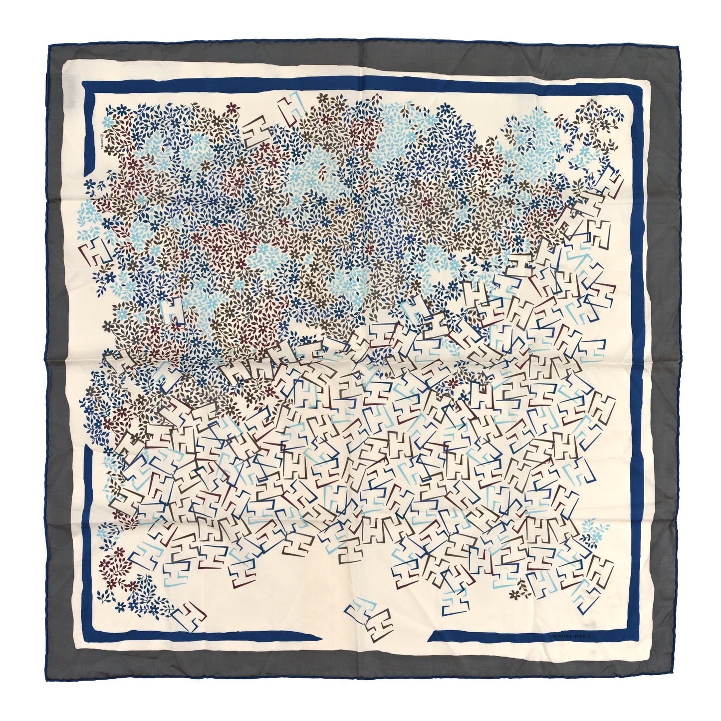 Cotton Silk Jardin de Calypso Scarf 65 White Gris Bleu