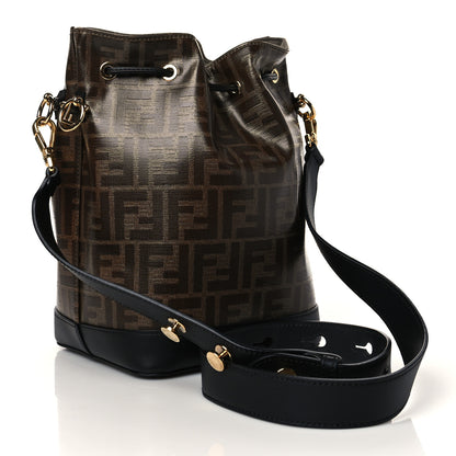 Fendi Glazed Fabric Vitello Grace F is Fendi FF 1974 Stamp Patch Grande Mon Tresor Bucket Bag Mogano Panna Black 3 of 11