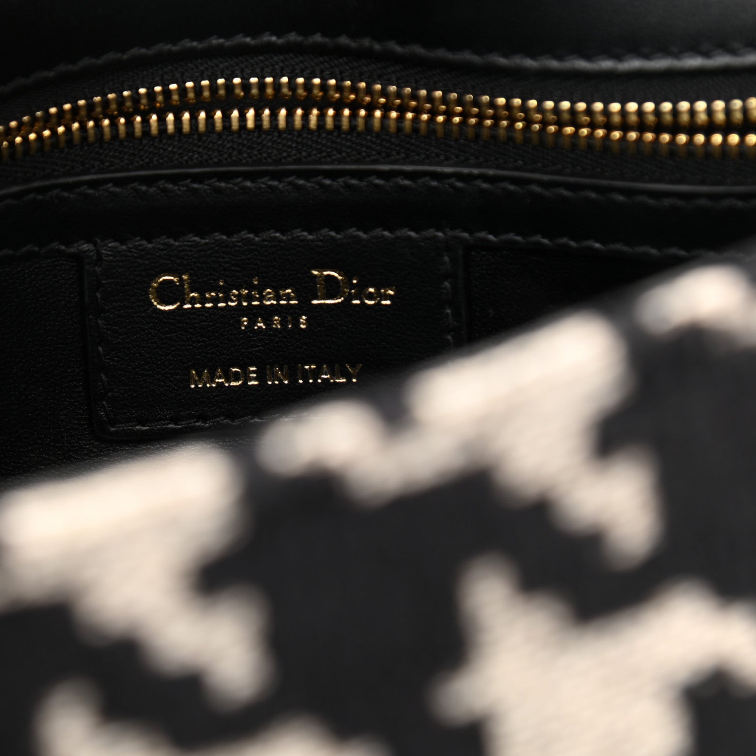 Christian Dior Technical Canvas Macro Houndstooth Medium Caro Bag Black White 7 of 9