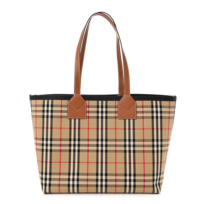 Burberry Cotton Vintage Check Medium London Tote Bag Briar Brown Black 1 of 10