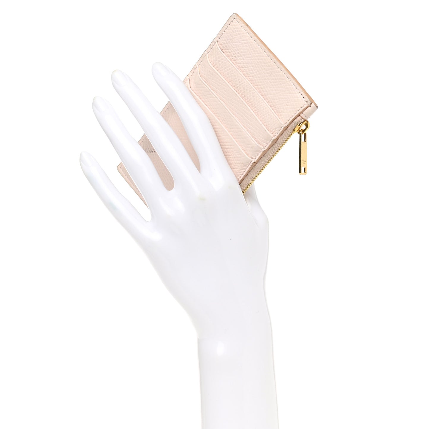 Grained Calfskin Zipped Card Holder Pink
