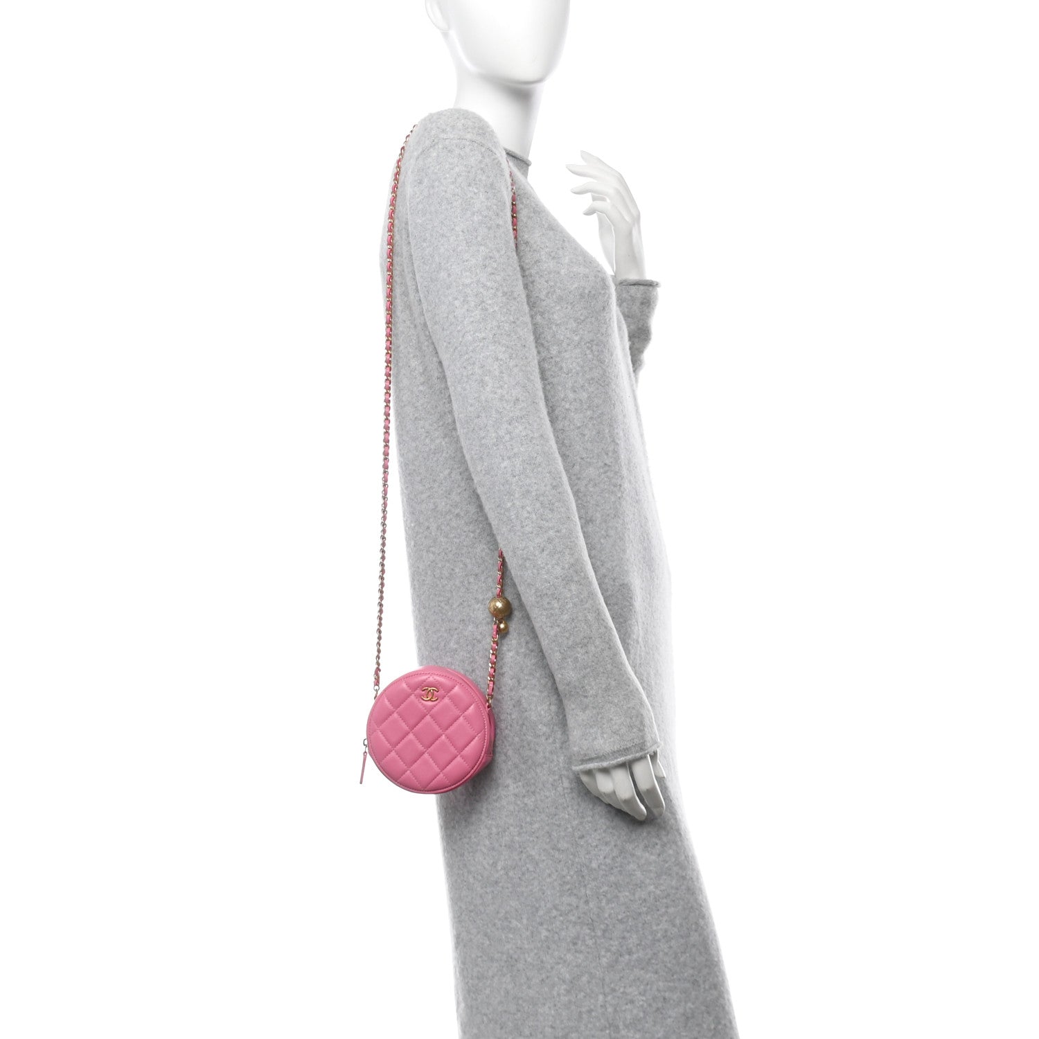 Chanel Lambskin Quilted Round Pearl Crush Clutch With Chain Pink 2 of 10
