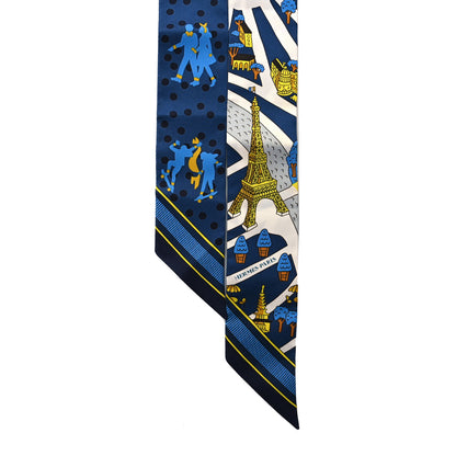 Hermes Silk Les Nouveaux Amoureux de Paris Twilly Bleu Moyen White 2 of 4
