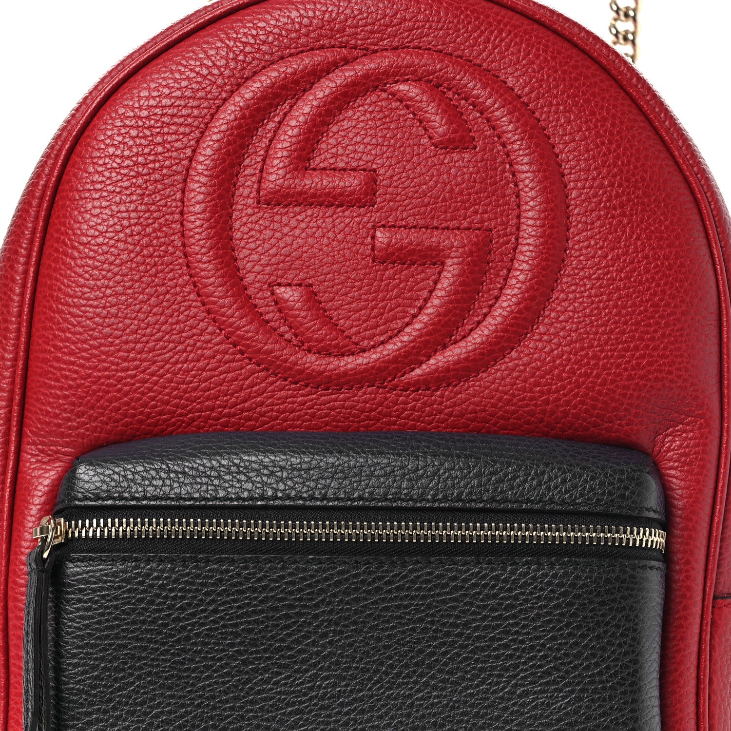 Gucci Pebbled Calfskin Bi-Color Soho Chain Backpack Red Navy 8 of 12