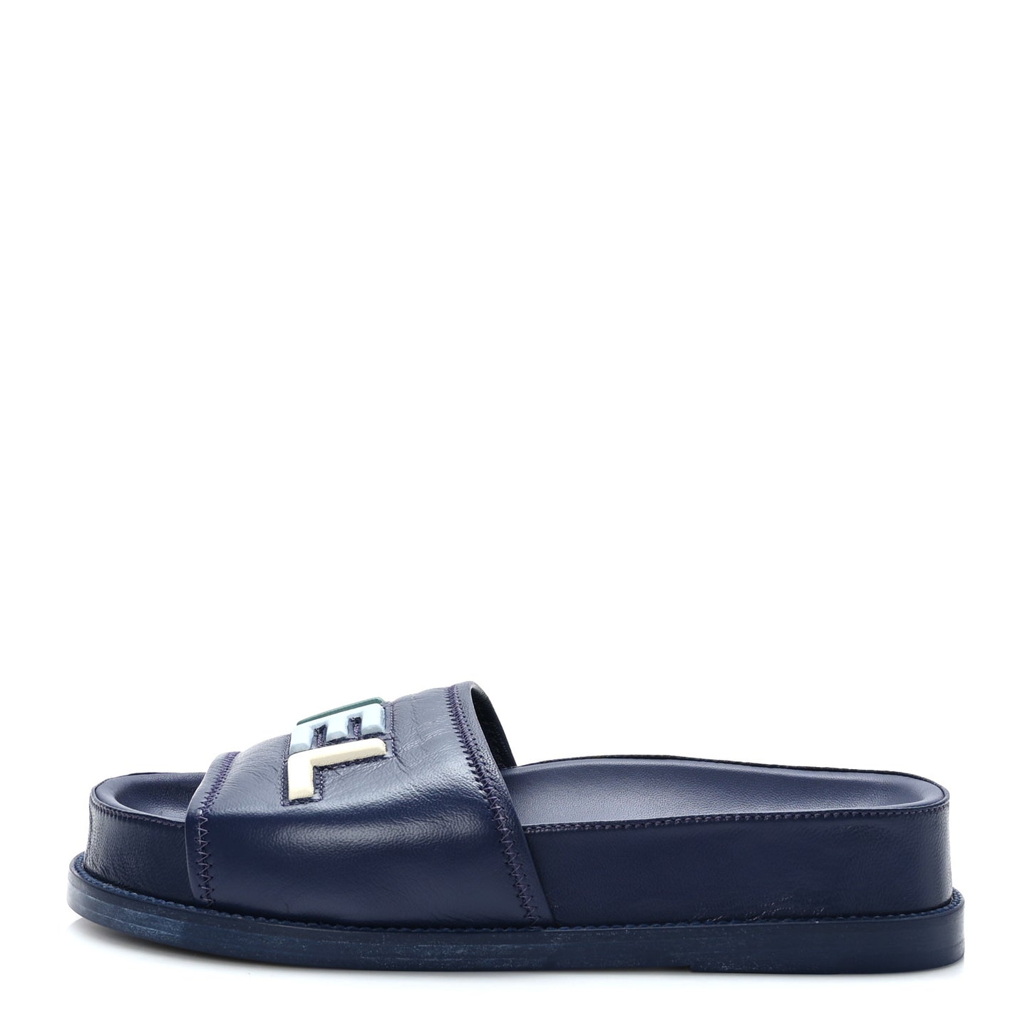 Lambskin Cha-Nel Mule Sandals 37 Navy Multicolor
