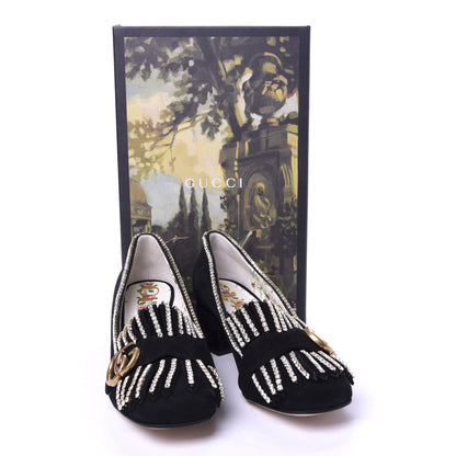 Gucci Kid Scamosciato Crystal GG Marmont Fringe 50mm Loafer Pumps 37.5 Black 10 of 10