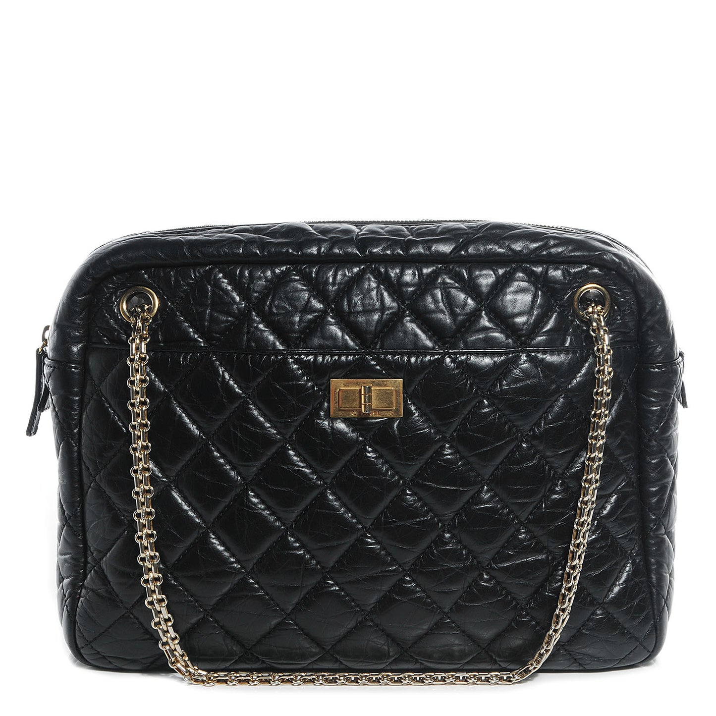 Aged Calfskin Quilted Large Reissue Camera Case Black