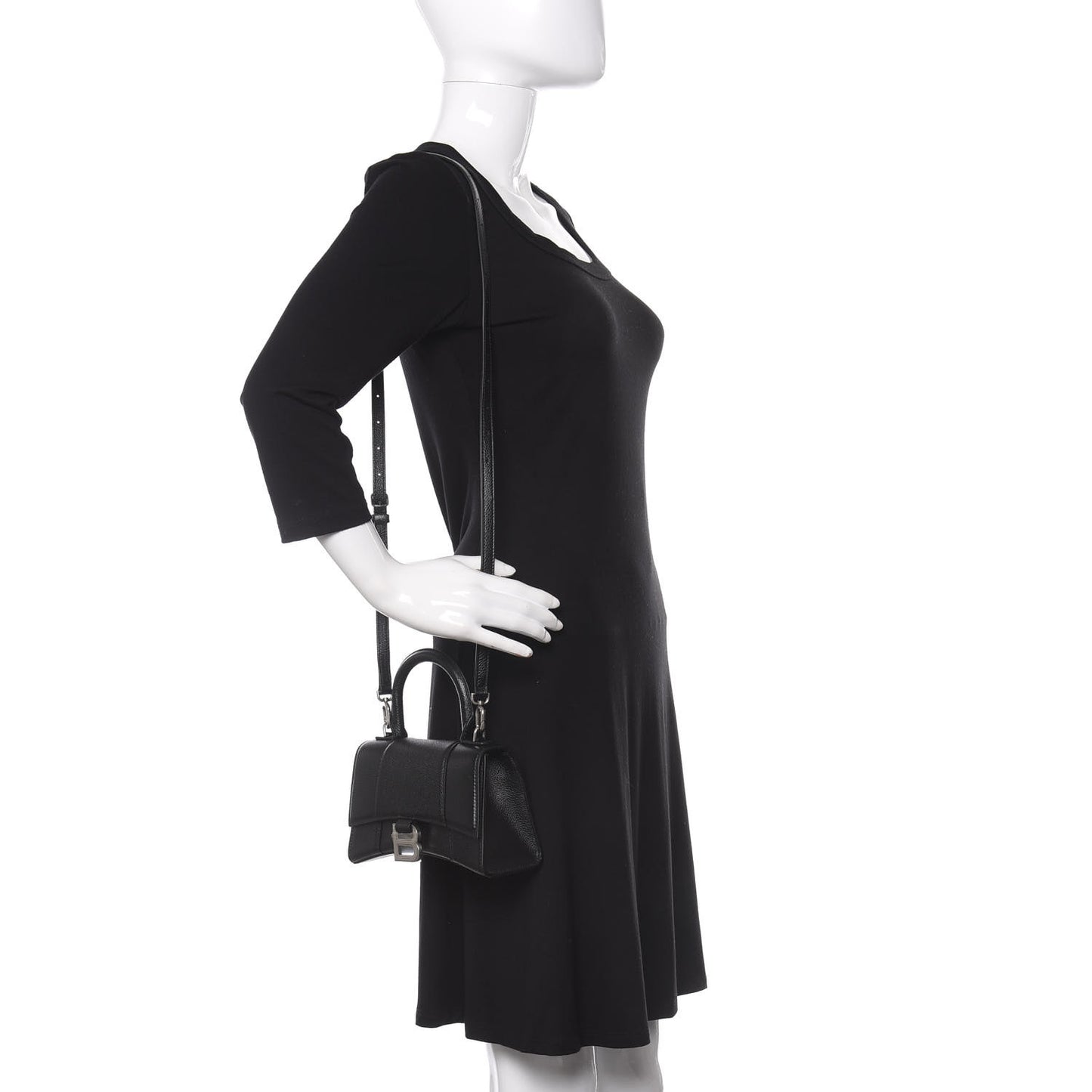 Grained Calfskin Hourglass Top Handle Bag XS Black