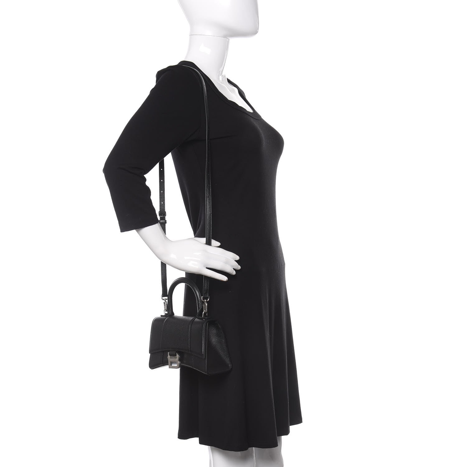 Balenciaga Grained Calfskin Hourglass Top Handle Bag XS Black 2 of 9