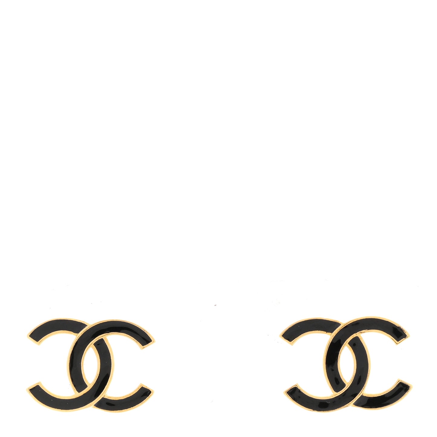 Metal Enamel CC Earrings Black Gold