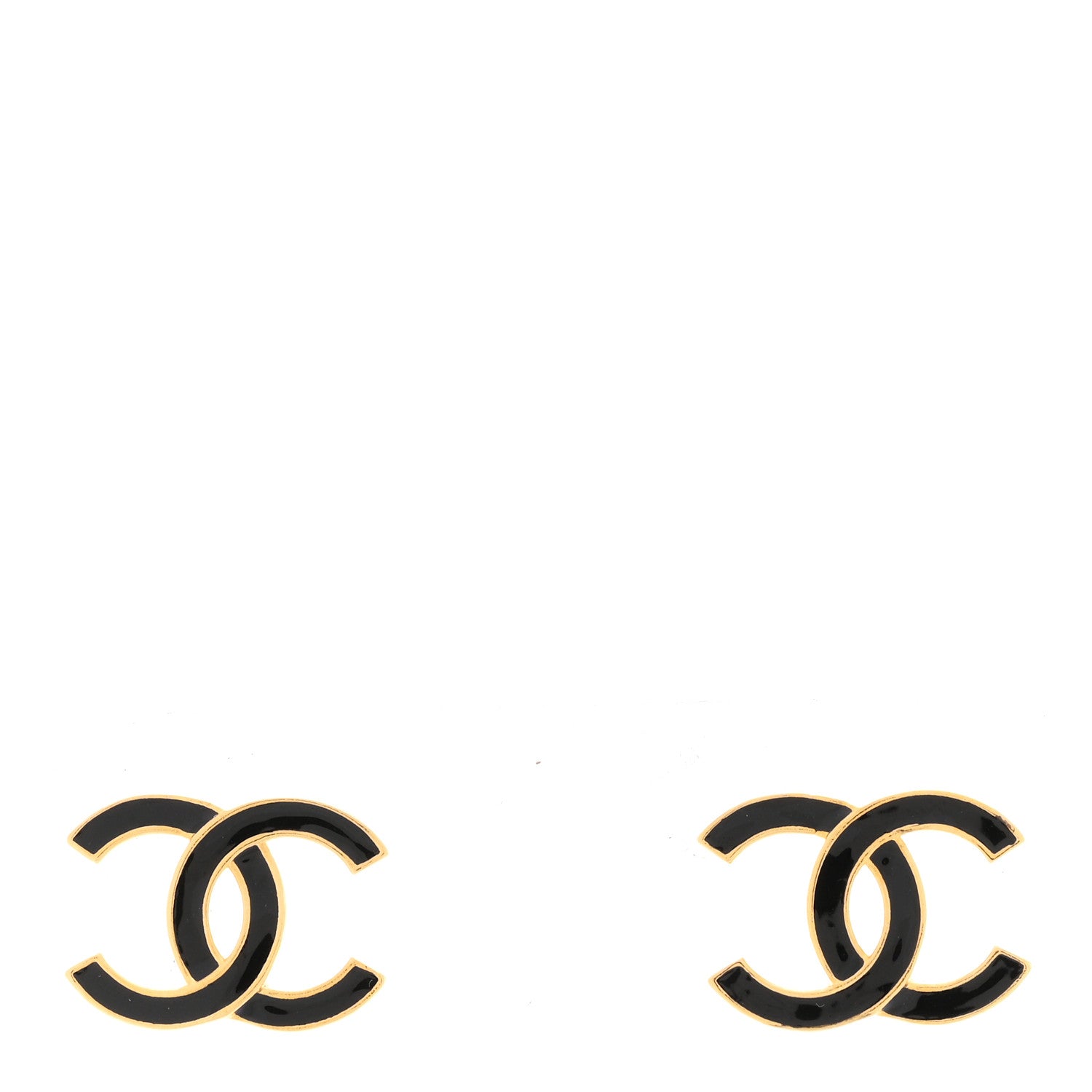 Chanel Metal Enamel CC Earrings Black Gold 1 of 5