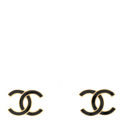 Chanel Metal Enamel CC Earrings Black Gold 1 of 5