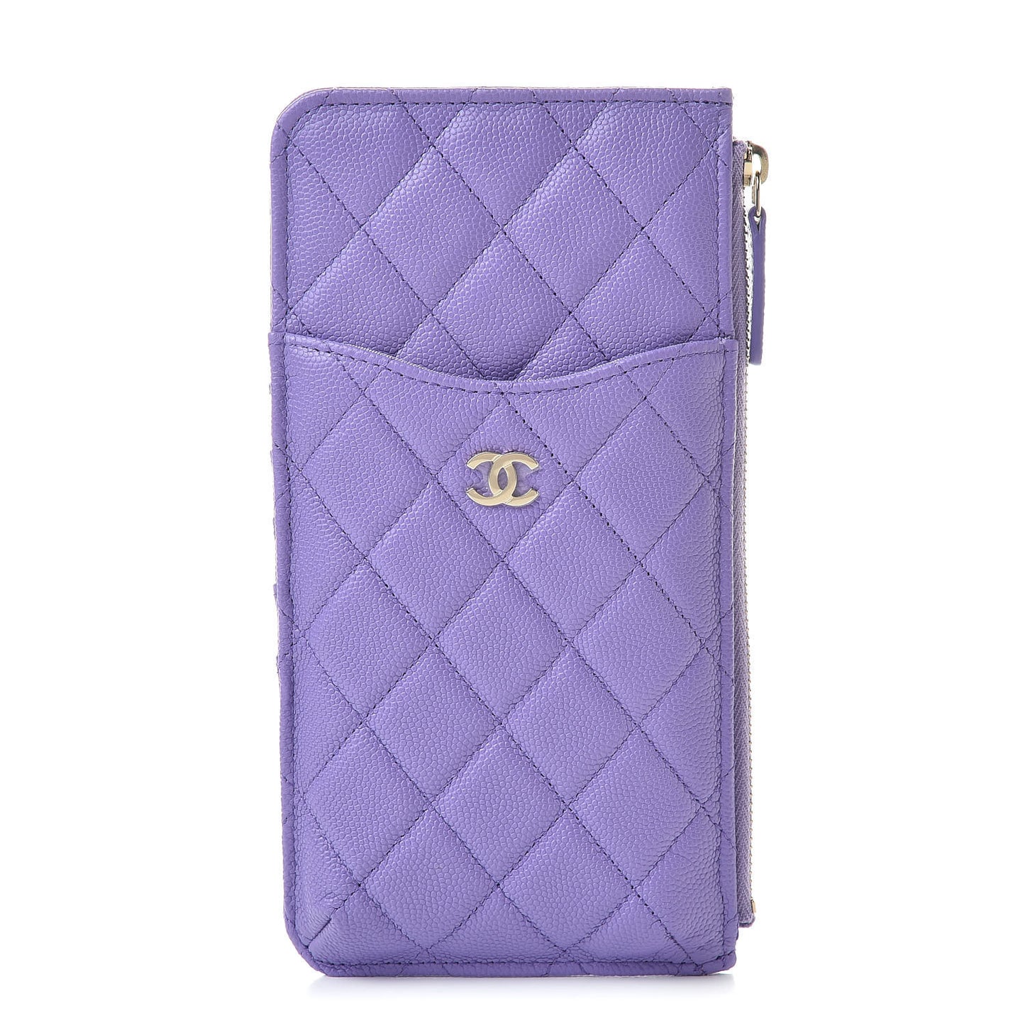 Caviar Quilted Classic Flat Wallet Pouch Purple