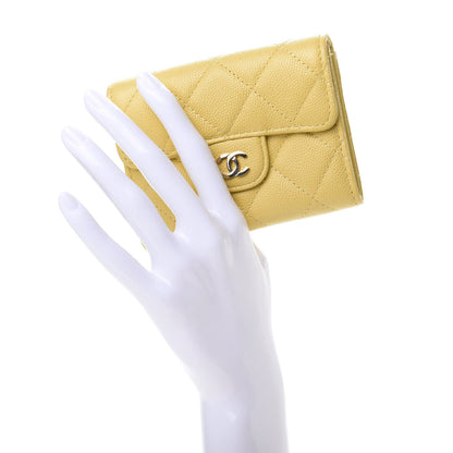 Chanel Caviar Quilted Flap Card Holder Wallet Yellow 2 of 9