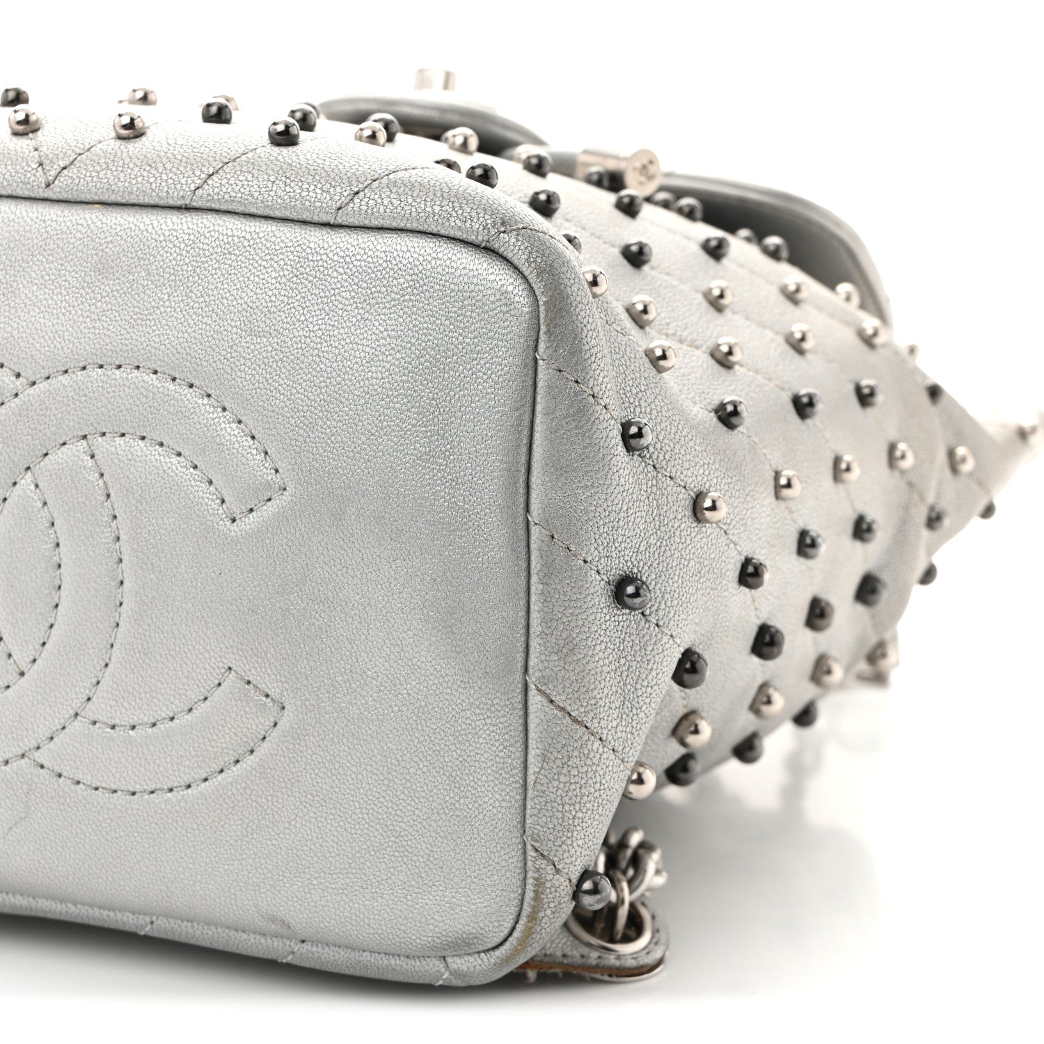Chanel Metallic Lambskin Chevron Quilted Studded Stud Wars Backpack Silver 10 of 11
