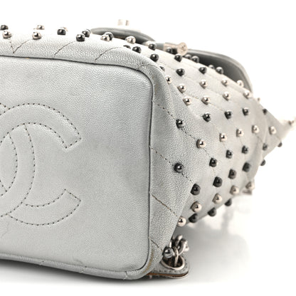 Chanel Metallic Lambskin Chevron Quilted Studded Stud Wars Backpack Silver 10 of 11