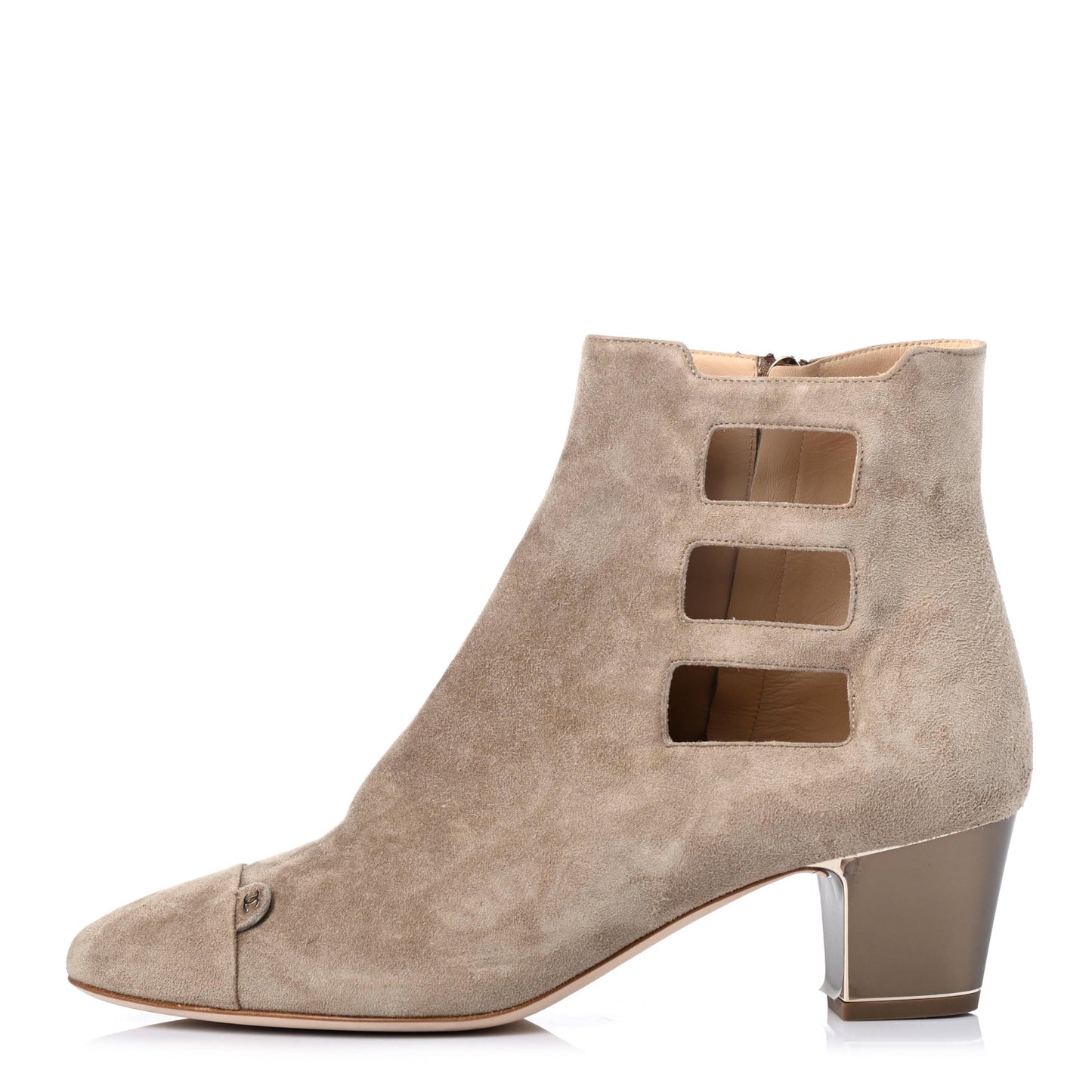 Suede Calfskin CC Cutout Short Boots 41 Beige