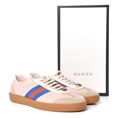 Gucci Calfskin Suede Web Mens G74 Sneakers 12 Oatmeal Soft Rose 10 of 10