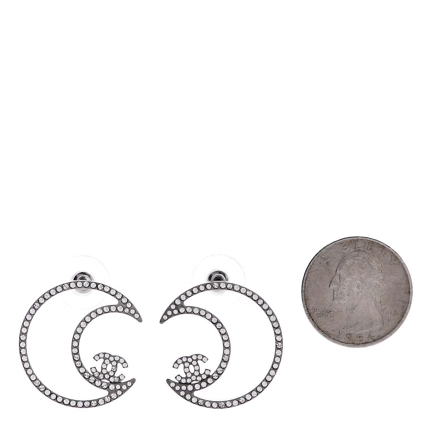 Chanel Strass Crystal CC Moon Earrings Silver 2 of 5