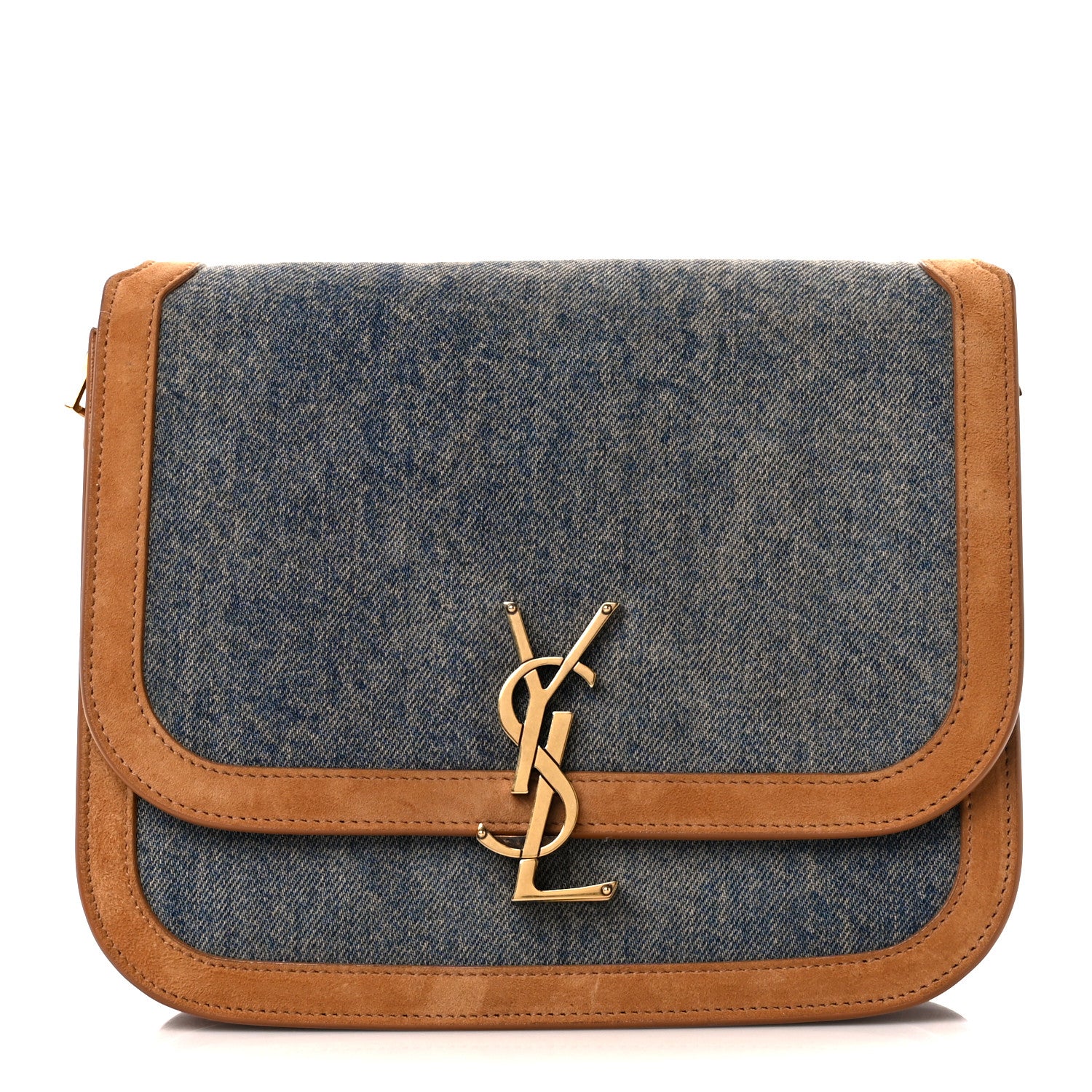 Saint Laurent Denim Suede Monogram Medium Solferino Soft Satchel Blue Cinnamon 1 of 11