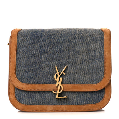 Saint Laurent Denim Suede Monogram Medium Solferino Soft Satchel Blue Cinnamon 1 of 11