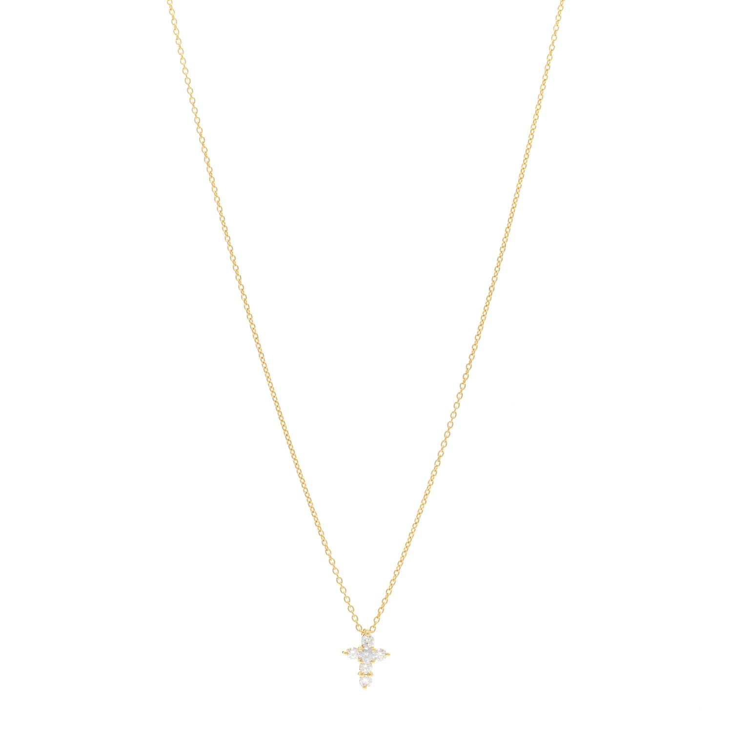 Roberto Coin ROBERTO COIN 18K Yellow Gold Diamond Tiny Treasures Mini Cross Pendant Necklace 1 of 5