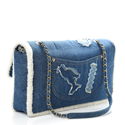 Chanel Denim Shearling Hieroglyph Flap Blue 3 of 10