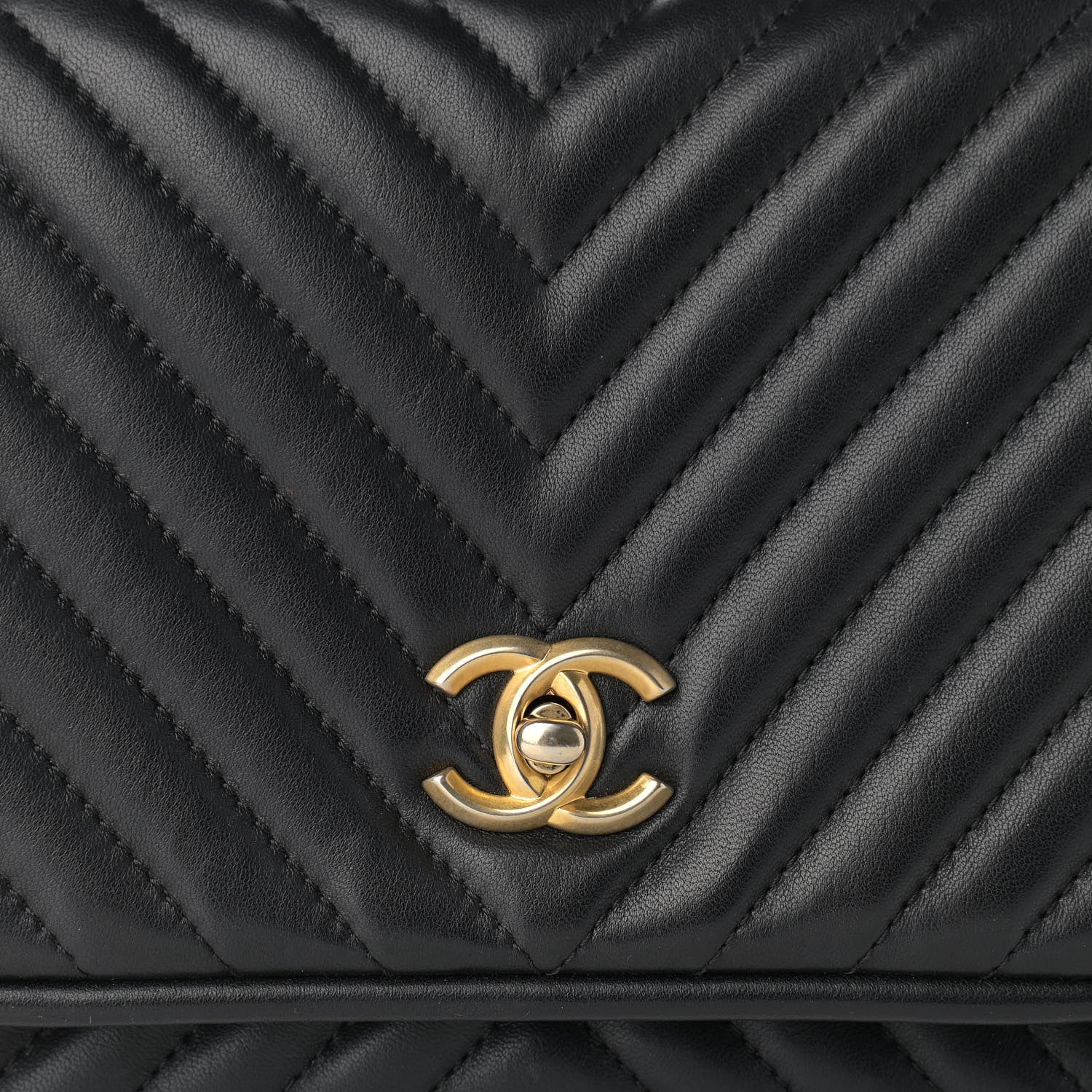 Chanel Lambskin Reverse Chevron Quilted Round Top Handle Flap Black 8 of 13