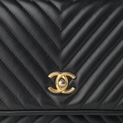 Chanel Lambskin Reverse Chevron Quilted Round Top Handle Flap Black 8 of 13