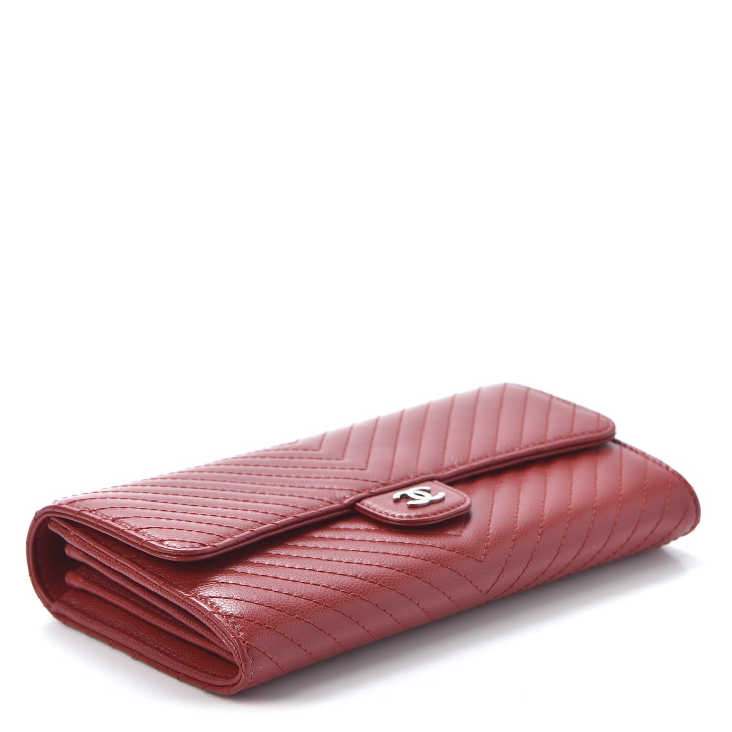 Caviar Chevron Quilted Large Flap Wallet Dark Red