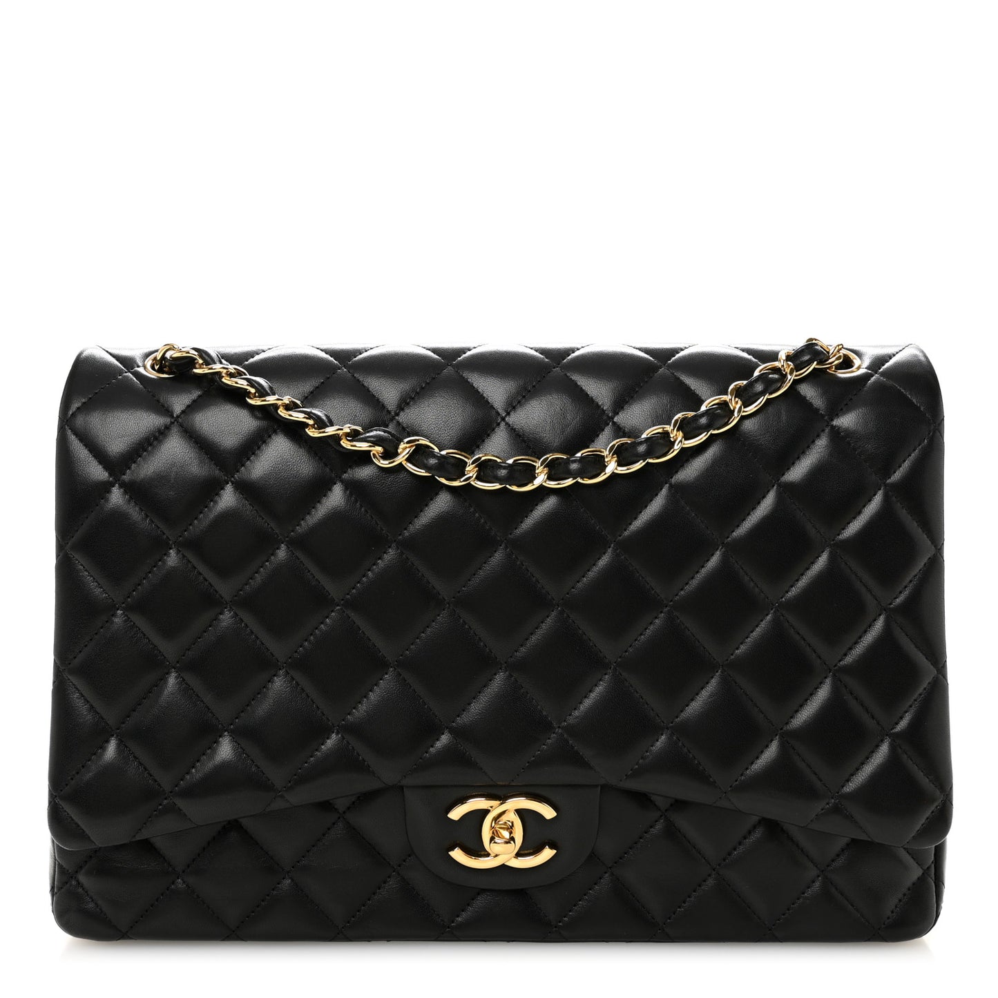 Lambskin Quilted Maxi Double Flap Black