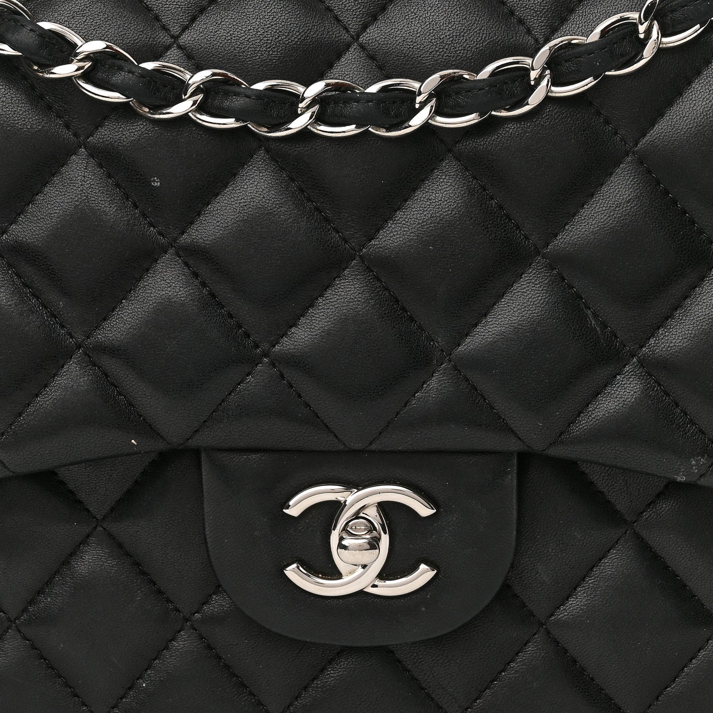 Lambskin Quilted Jumbo Double Flap Black