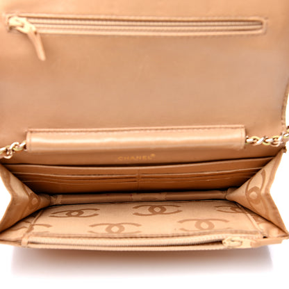 Chanel Calfskin Stitched Square Quilted Wallet On Chain WOC Beige 4 of 17