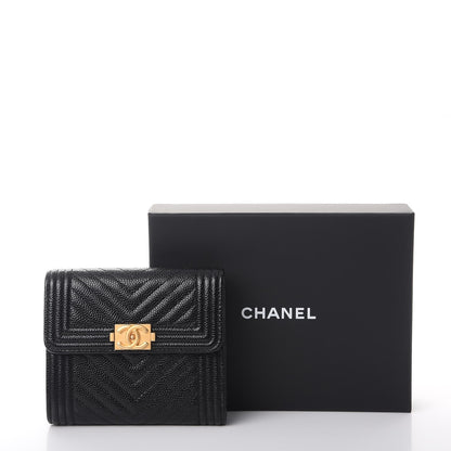 Chanel Caviar Chevron Quilted Boy Compact Wallet Black 9 of 9