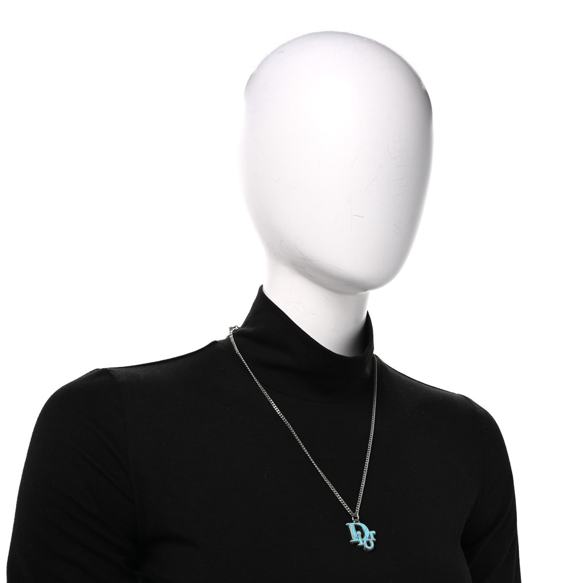 Christian Dior Resin Logo Necklace Silver Turquoise 2 of 4