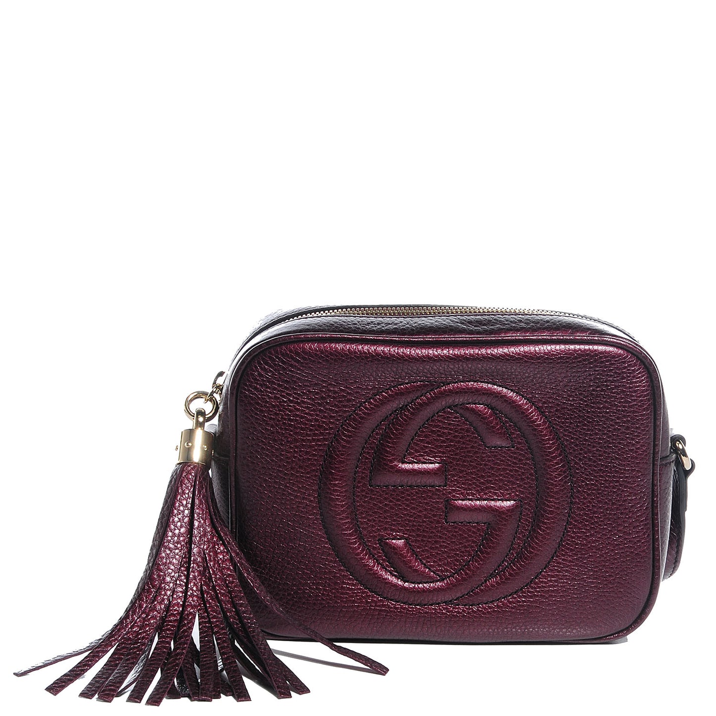 Metallic Pebbled Calfskin Small Soho Disco Bag Burgundy
