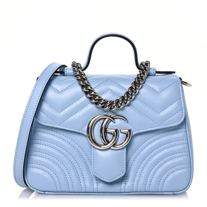 Gucci Calfskin Matelasse Mini GG Marmont Top Handle Shoulder Bag Porcelain Light Blue 1 of 16