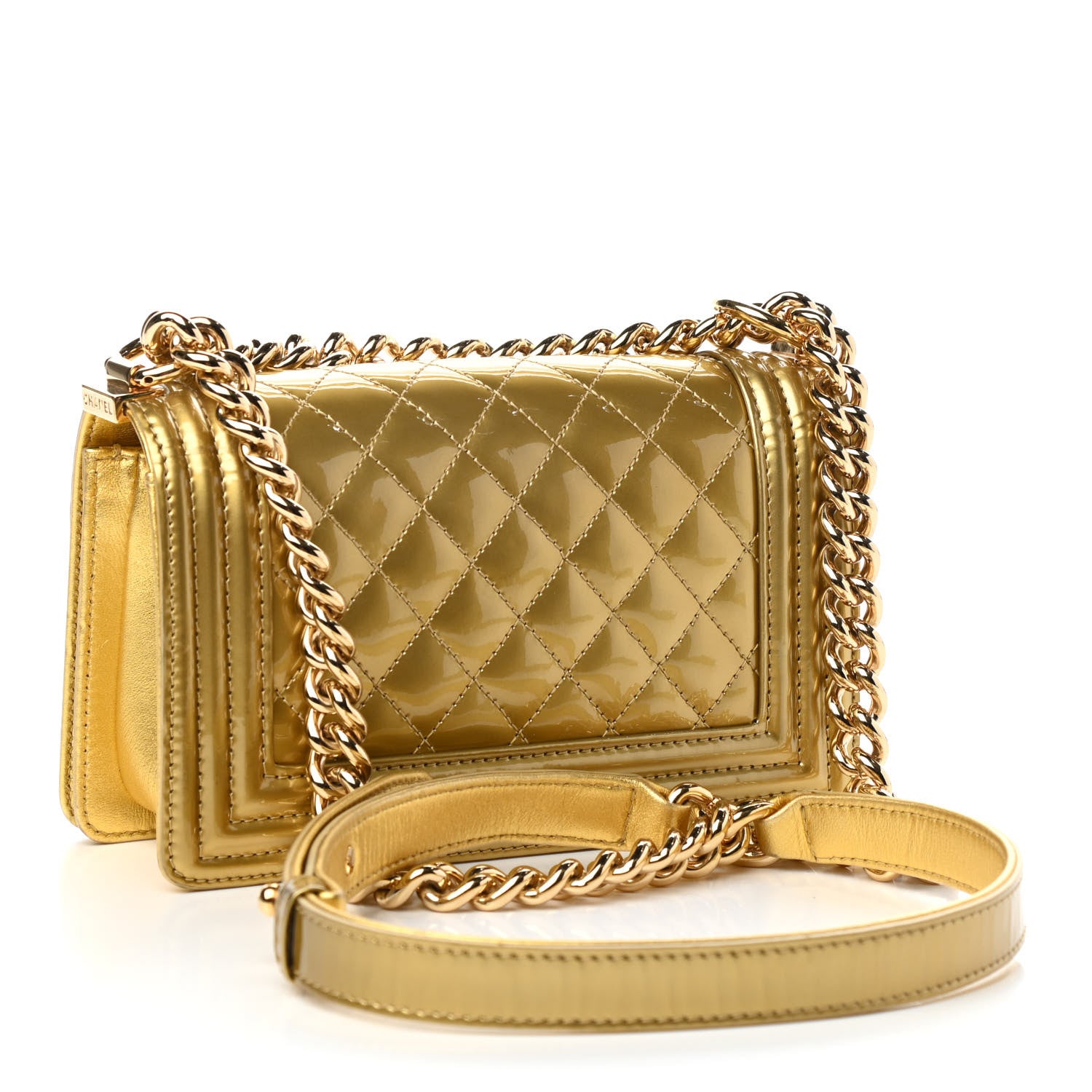 Chanel Metallic Patent Calfskin Quilted Small Boy Flap Gold 3 of 10